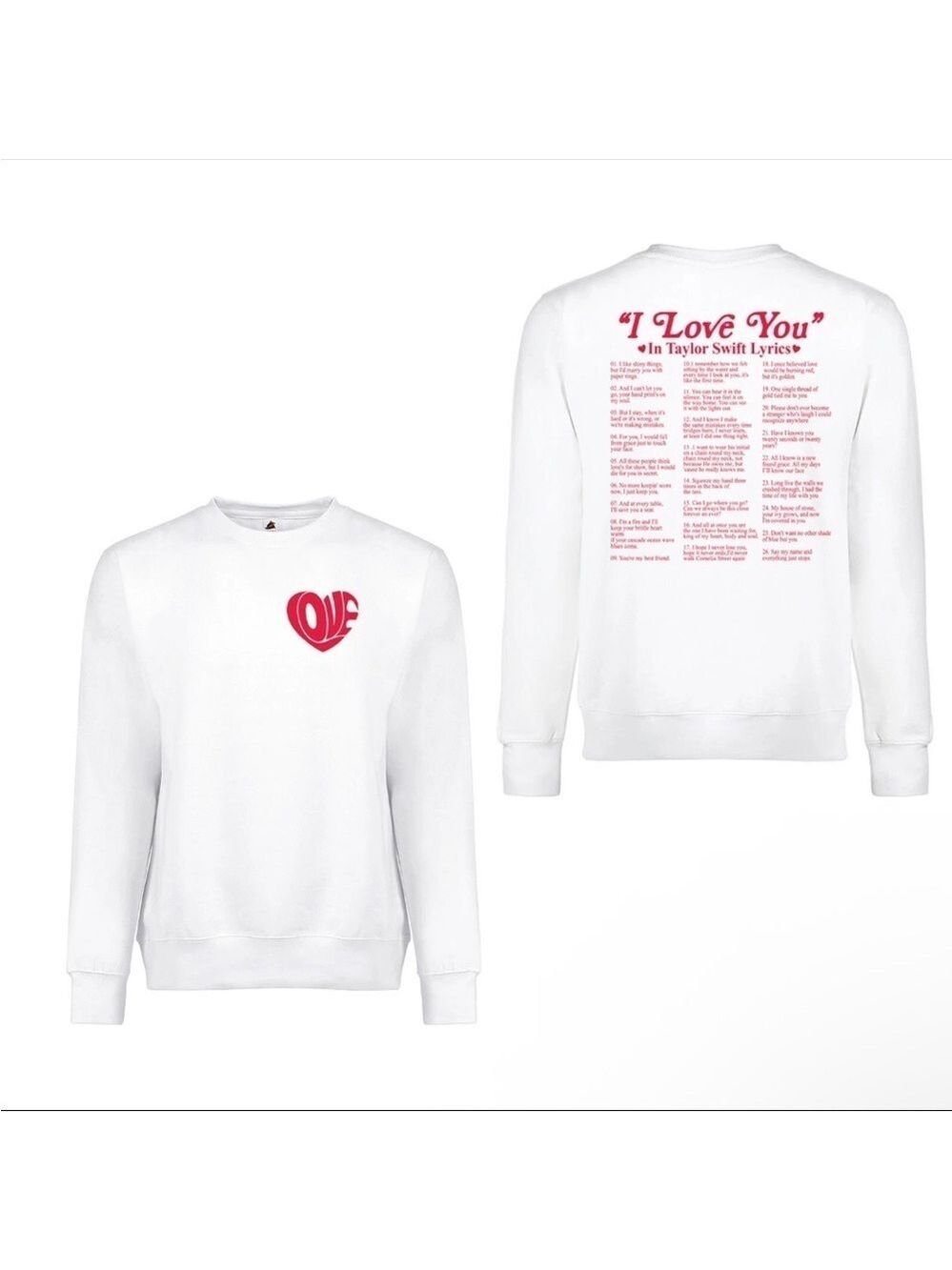 Taylor Swift I Love You Lyrics Sweatshirt Size M Swifty White Red Crewneck